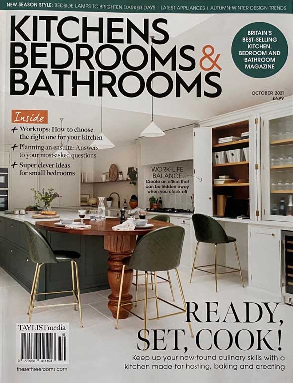 Kitchens Bedrooms & Bathrooms October 2021 magazine featuring Shere Kitchens